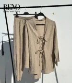 Linen Suit with Bow Tie – Soft Femininity Meets Effortless Elegance - Image 3