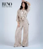 Brown Linen Suit with Front Tie