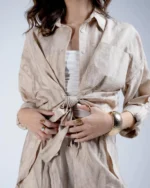 Brown Linen Suit with Front Tie - Image 5