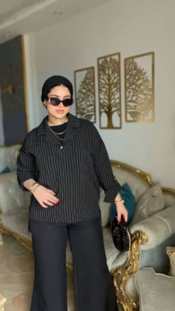 Striped Black Linen Suit