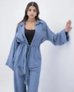 Striped Blue Linen Suit – Effortless Elegance - Image 3