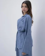 Striped Blue Linen Suit – Effortless Elegance - Image 2