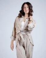 Brown Linen Suit with Front Tie - Image 2