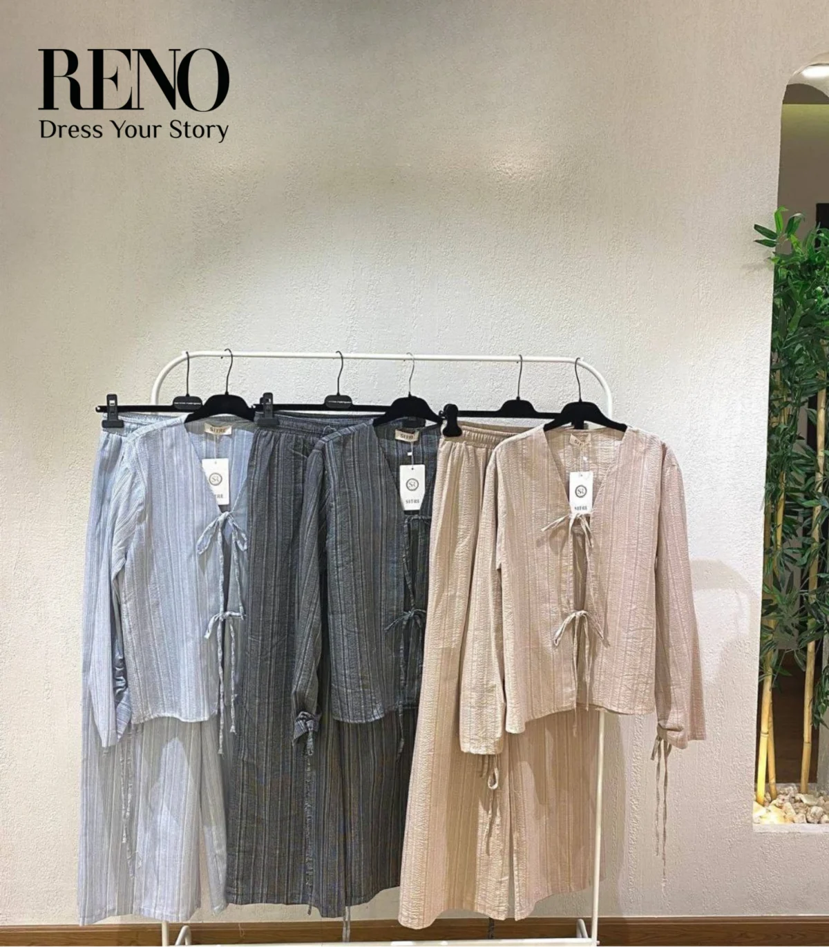 Linen Suit with Bow Tie – Soft Femininity Meets Effortless Elegance - Image 1