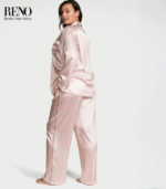 Luxury Satin Pajama Set in Pink Striped Design – High-Quality Imported - Image 2