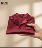 Luxury Satin Pajama Set in Dark Red – High-Quality Imported - Image 3