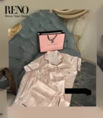 Luxury Satin Pajama Set in Pink Striped Design – High-Quality Imported - Image 3