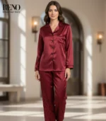 Luxury Satin Pajama Set in Dark Red – High-Quality Imported - Image 2