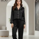 Satin Pajama Set – Luxury Inspired Design in Black (High-Quality Imported)