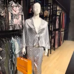 Luxury Satin Pajama Set in Silver Grey – Inspired Monogram Design (High-Quality Imported)