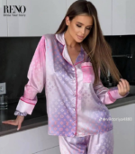 Luxury Satin Pajama Set in Pink Gradient – Inspired Monogram Design (High-Quality Imported) - Image 5