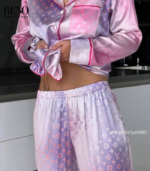Luxury Satin Pajama Set in Pink Gradient – Inspired Monogram Design (High-Quality Imported) - Image 2