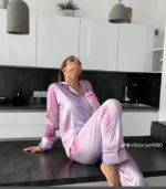 Luxury Satin Pajama Set in Pink Gradient – Inspired Monogram Design (High-Quality Imported)