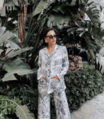 Silk Satin Suit – Gray × Black - Image 3