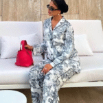 Silk Satin Suit – Gray × Black