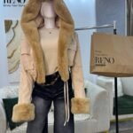 Gabardine Jacket with Fur Collar